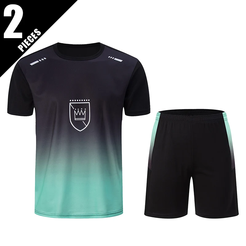 2-Piece Men'S Summer Gradient Short Sleeved Set Sporty Sweat Absorbing Comfortable Crown Printed Fashionable And Casual Shorts