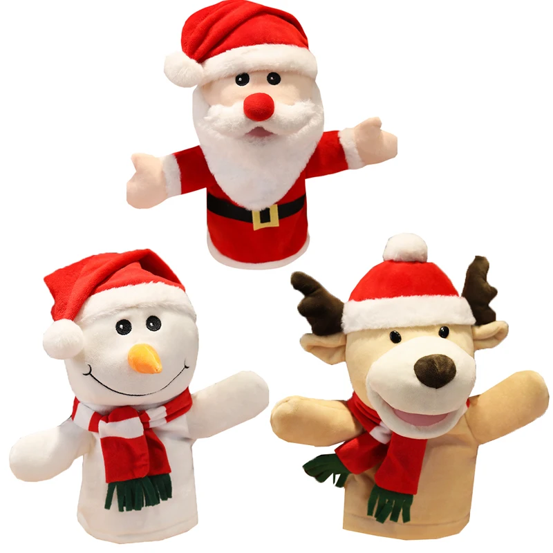 Santa Claus Hand Puppet Christmas Snowman Elk Stuffed Animal Plushie Doll Toy Abdominal Performance Props Kids Children Gifts