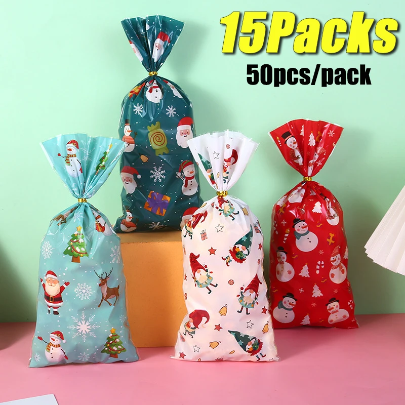 15Packs Christmas Candy Bags Cookie Bags Baking Treats Tie Bags Christmas Gift Bags Holiday Party Favours