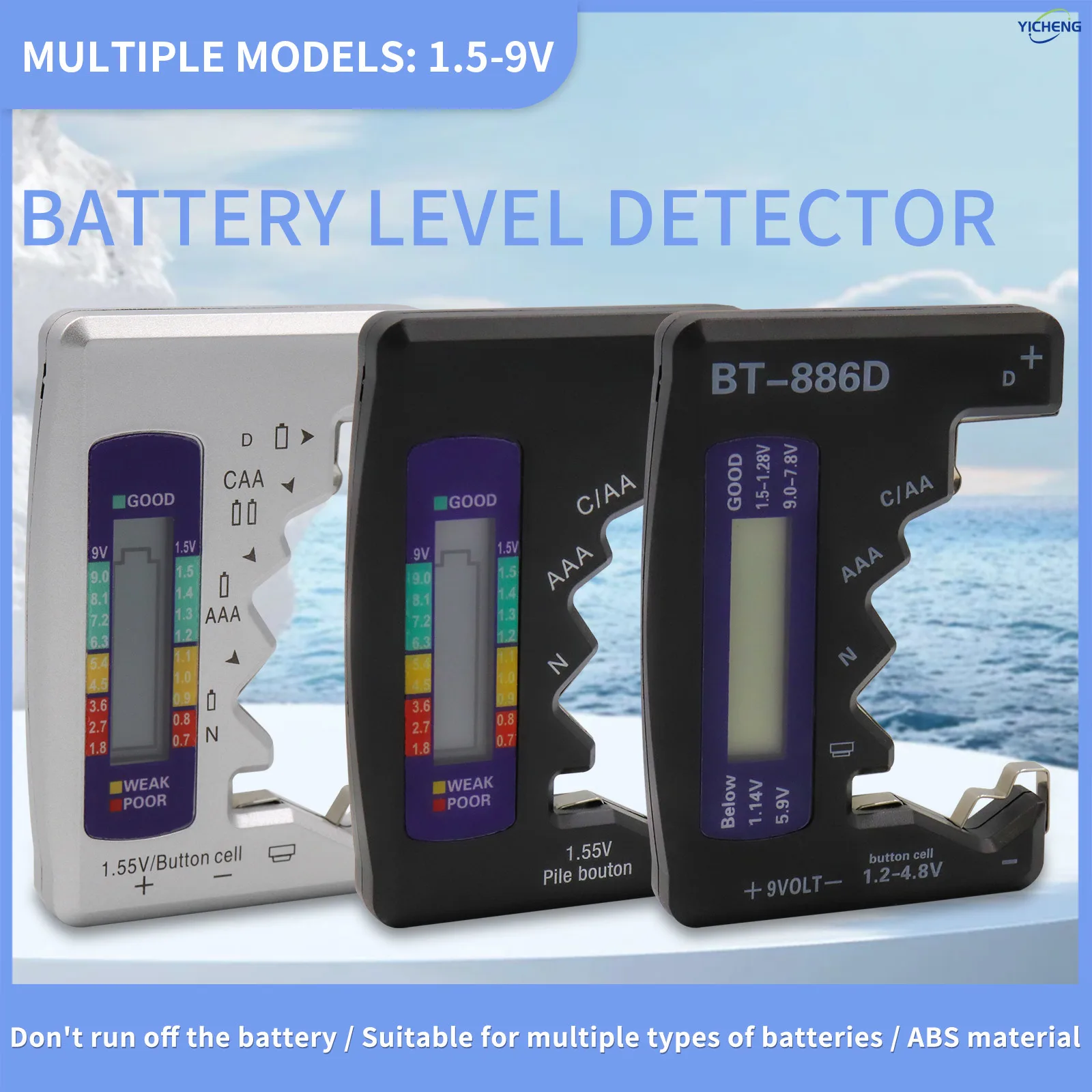YICHENG (3 peças) testador de bateria, verificador de bateria universal para pilhas de botão AA / AAA / C / D / N / 6F22 / 9V / 1.55V, LCD