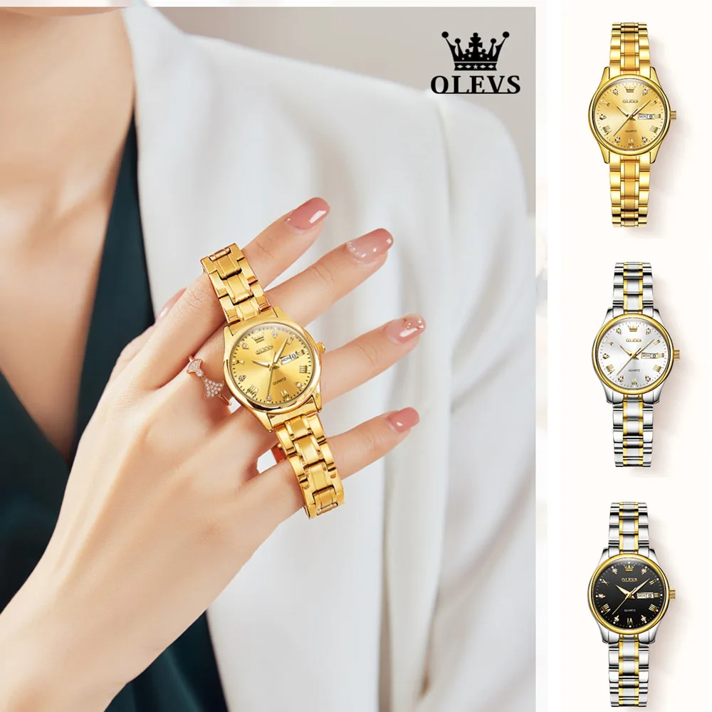 Olevs nova moda feminina relógio de quartzo à prova dwaterproof água clássico marca luxo senhora relógio pulseira aço inoxidável