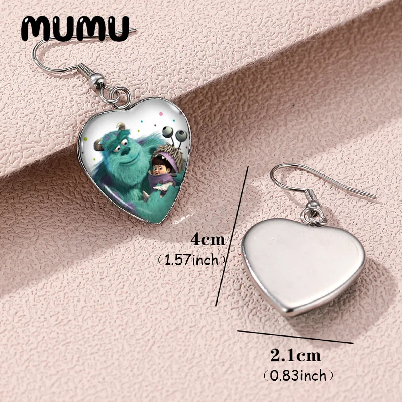 2024 New Monsters inc Dangle Earring Heart Shaped Earrings Handmade Glass Dome Jewelry Gifts Fans