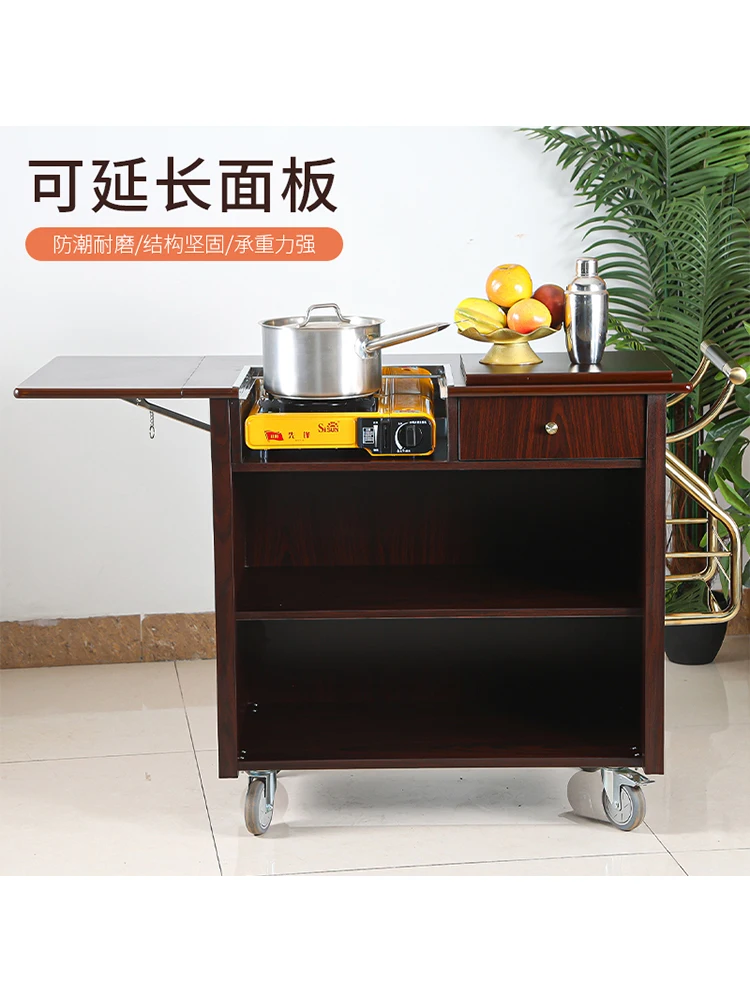 Black Peach Color Portable Gas Stove Hall Car Making Hand Push Mobile Live Cooking Heating Cooked Cooking Cart