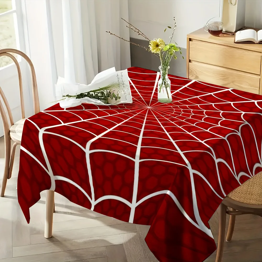 One spider web pattern tablecloth in red and white design. Perfect for Halloween and seasonal events.zyc