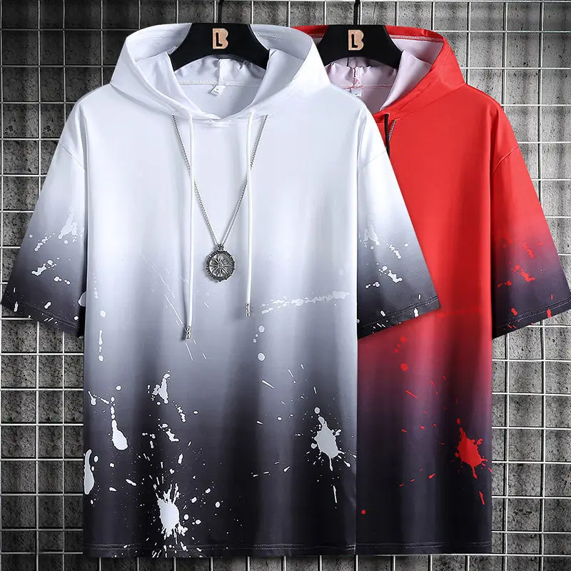 Sudadera con capucha de manga corta para hombre, ropa de calle de moda, estilo Hip Hop, informal, Harajuku, Splash ink
