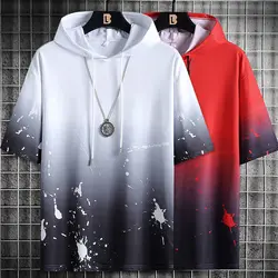 Summer Men's Hoodies Hip Hop Fashion Streetwear Short Sleeve Sweatshirt Men Casual Men Clothed Harajuku Splash ink Hoodies Men