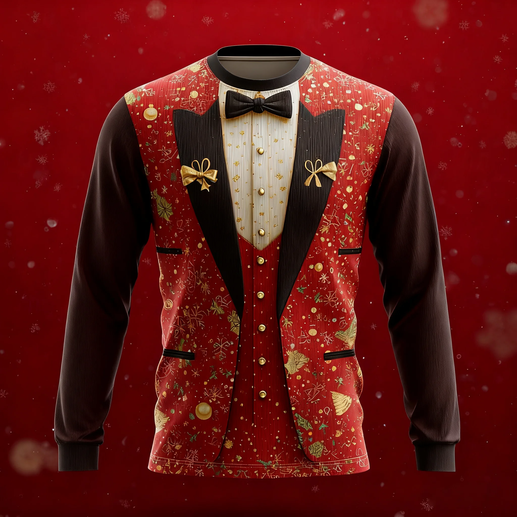 Christmas Fake suit Pattern 3D printed men's long sleeves T-shirt Happy New Year oversized T-shirt fun gift Cosplay Men clothes