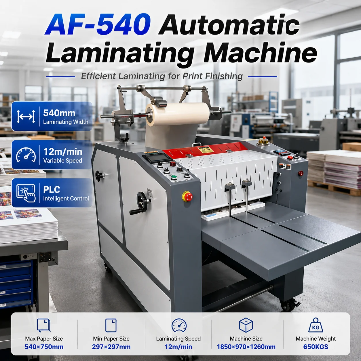 AF-540 Automatic Paper Laminating Machine Hydraulic Pressure PLC Control Thermal Film Laminator For Printing Shop