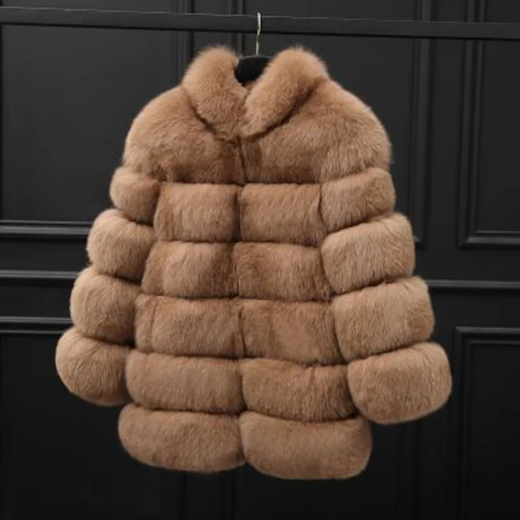 new model women real fox fur coat with fox fur collar long sleeves coat genuine fox outfit high quality