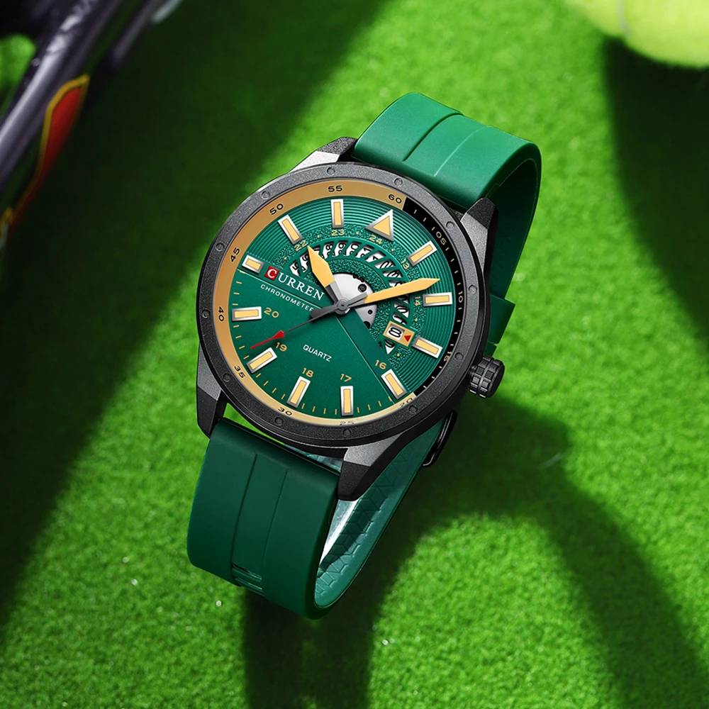 Curren 8421 Fashion 2025 Military Round Watches for Men Silicone Bracelet Blue Analog Man Quartz Wristwatches for Business Clock