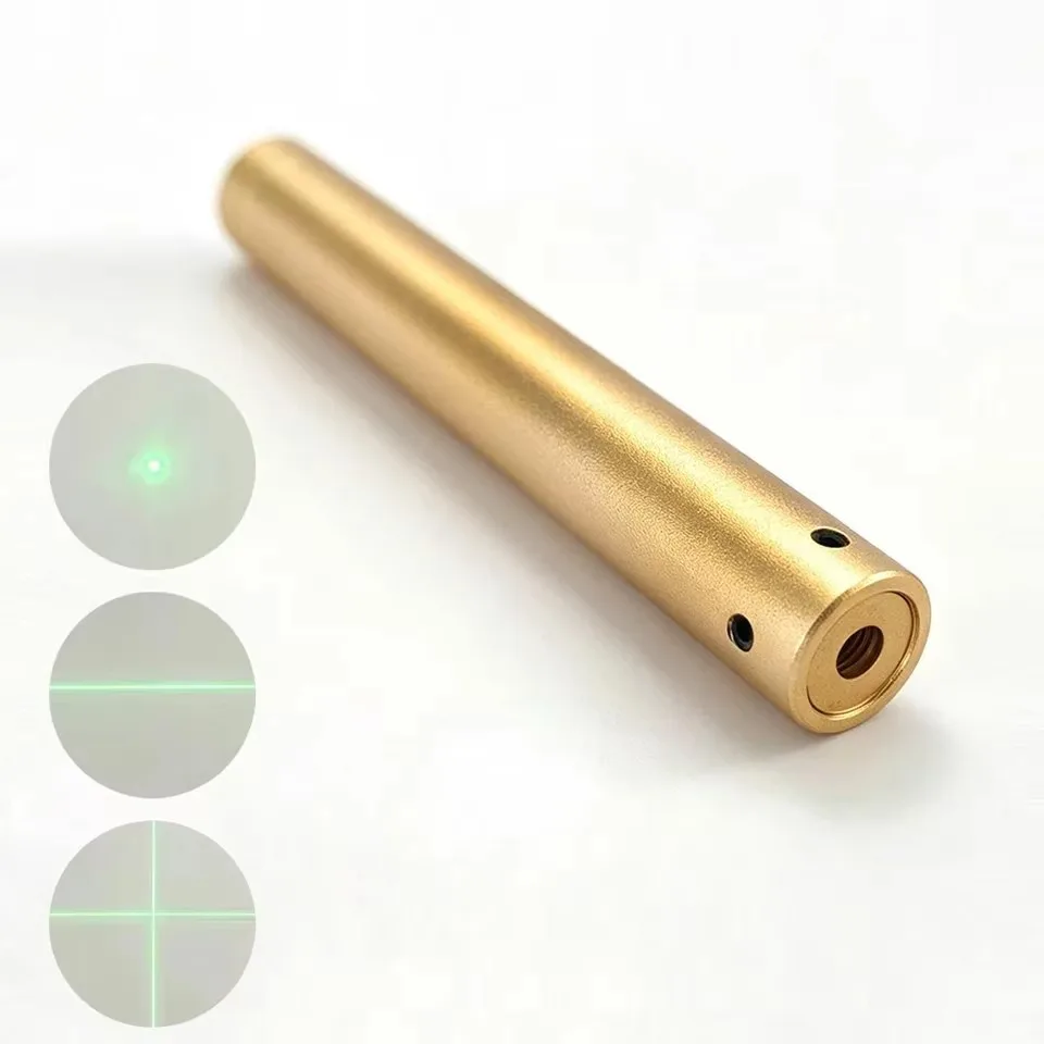 Portable 532nm Dot/Line/Cross Green Laser Coaxial Module Gold Stainless Steel Woodwork Locator