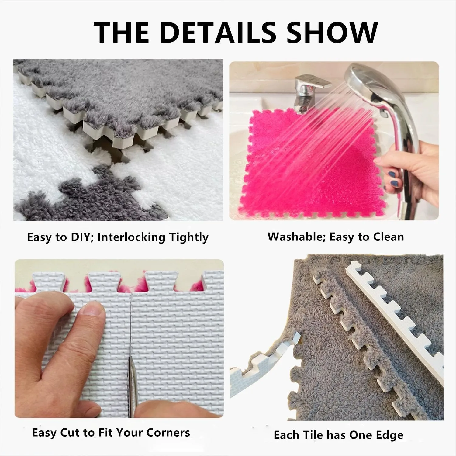 12 Piece Jigsaw Puzzle Short Plush Carpet Mat Non-slip Waterproof Interlocking Floor Tile Living Room Bedroom Decoration