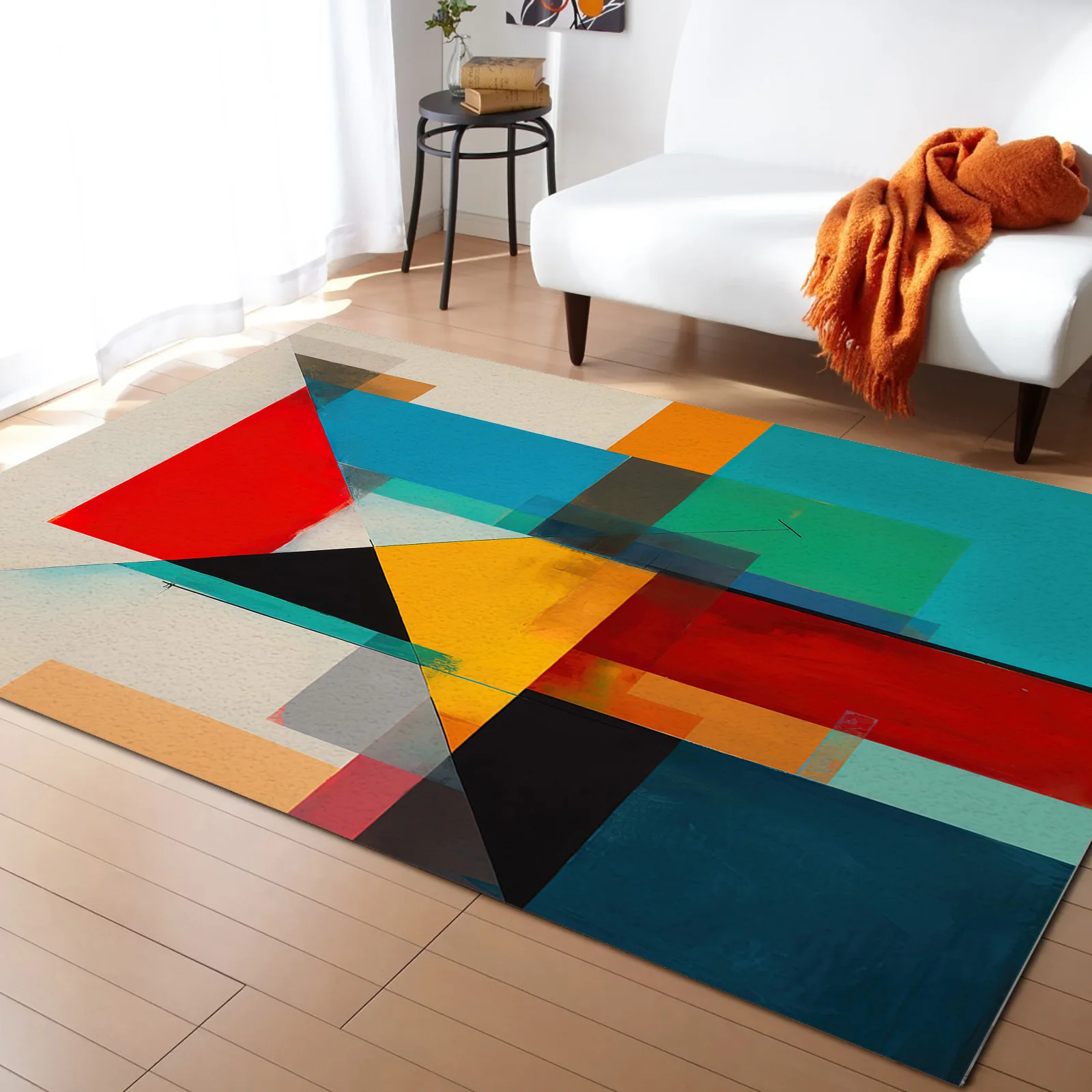 

Color Block Segmentation Line Overlay Carpet Area Rug Children's Room Living Room Bedroom Home Play Decoration Large Floor Mat