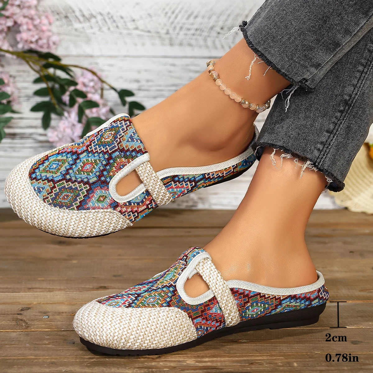 Ethnic Fashion Walk - Damen-Hausschuhe im Ethno-Stil, modische Damen-Schuhe, Keilabsatz-Stoffschuhe