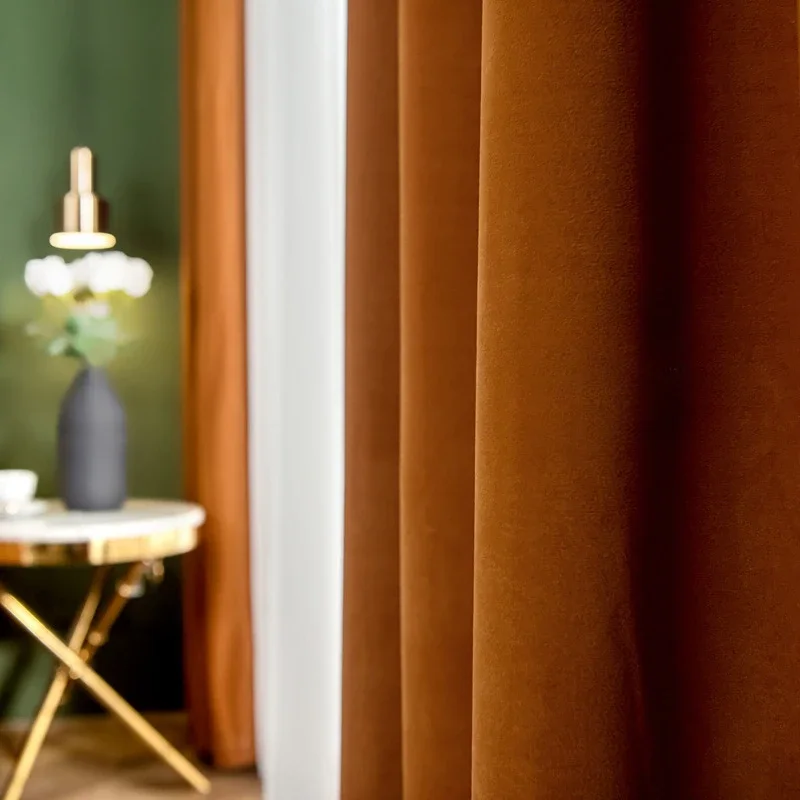 

Caramel Velvet Luxury Retro French Curtains for Living Room and Bedroom Solid Color Blackout