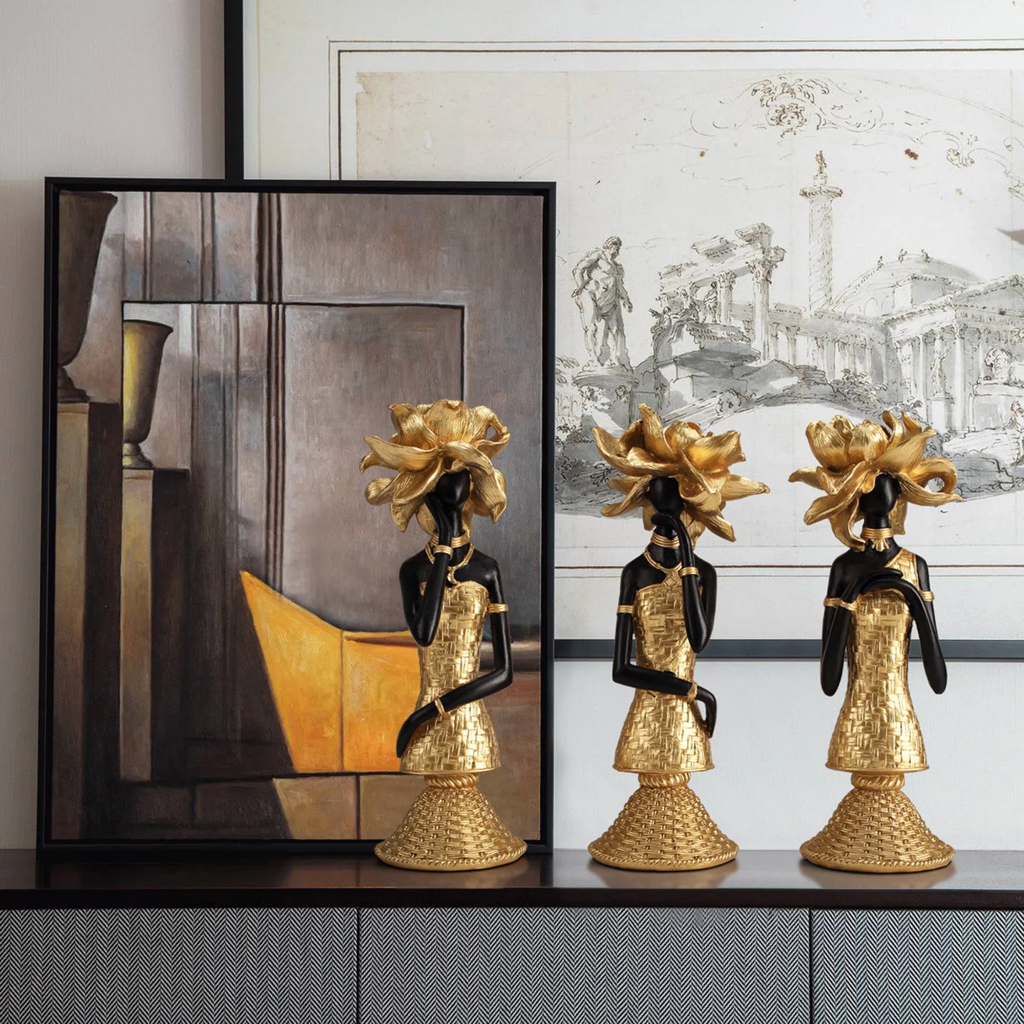 Golden Woven Pattern Luxury Art Ornament Living Room TV Cabinet Entrance Wine Cabinet Hotel Home Decoration