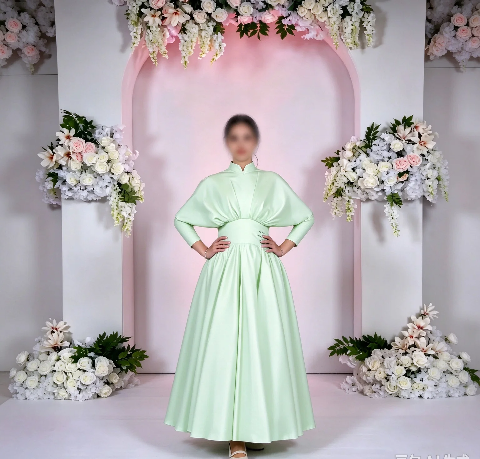 Elegant High Neck Women's Party Gown Long Sleeves Floor Lenght Evening Dress Wedding Banquet Bridesmaid Dress Customized