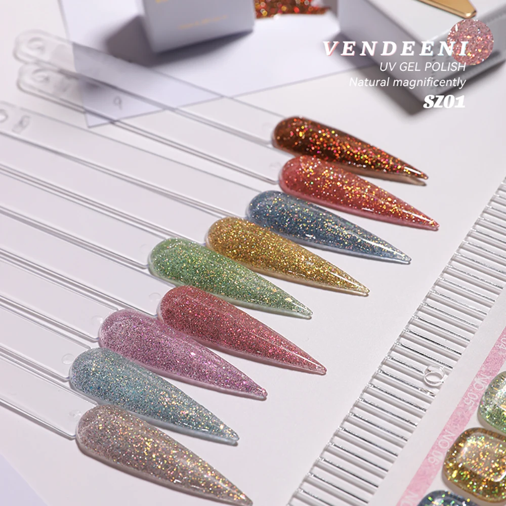 Vendeeni 9 Farben/Set Regenbogen Glitzer Gebrochener Diamant Gel Nagellack UV LED Aushärtbarer Gel-Lack Flash Nail Art Gel mit Display – Detail 19