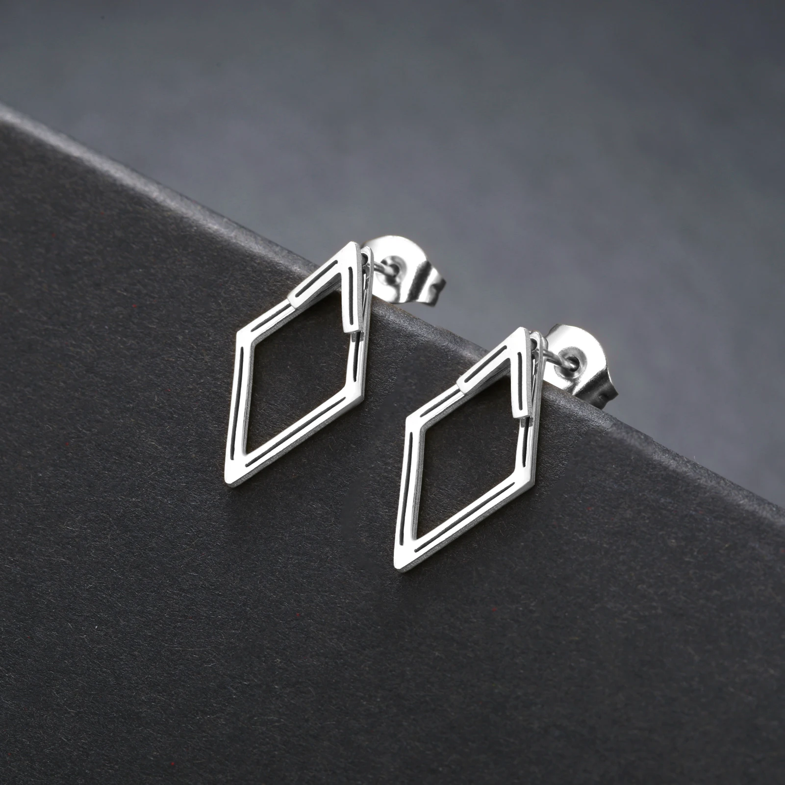 Skyrim Geometric Rhombus Round Triangle Stainless Steel Stud Earring for Women Girls Mini Creative Earrings Birthday Gift New in