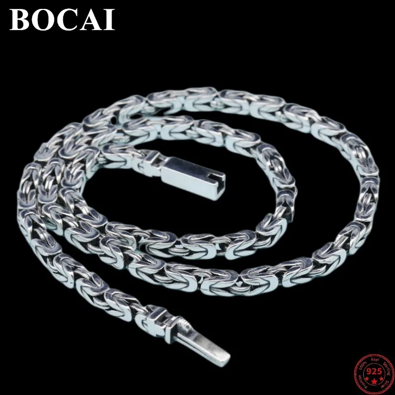 

BOCAI Genuine S925 Sterling Silver Necklaces for Men 2023 New Fashion Vintage Twist Square-chain Pure Argentum Punk Jewelry