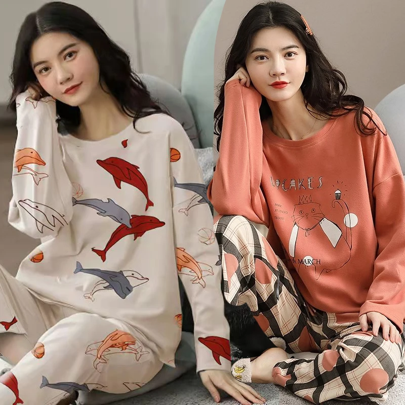 Womens Fashion Pajamas Set Top and Pants Long Sleeve Shirt Homewear for Women Autumn Sleepwear Cute Pijama Comfort Silk Casual