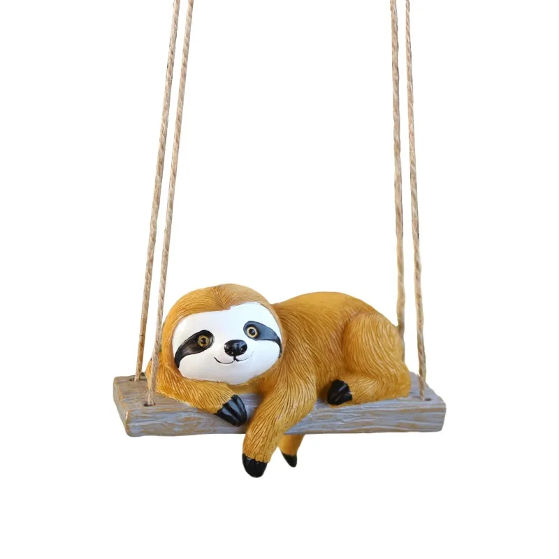 Creative Resin Lying Sloth Swing Pendant Outdoor Courtyard Balcony Big Tree Animal Micro Landscape Pendant Garden Decoration