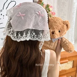 Pastoral Style Lace Bowknot Headscarf Hairhoop Turbans Triangle Scarf Hair Band Sweet Trendy Turban Girl Travel Hair Accessories
