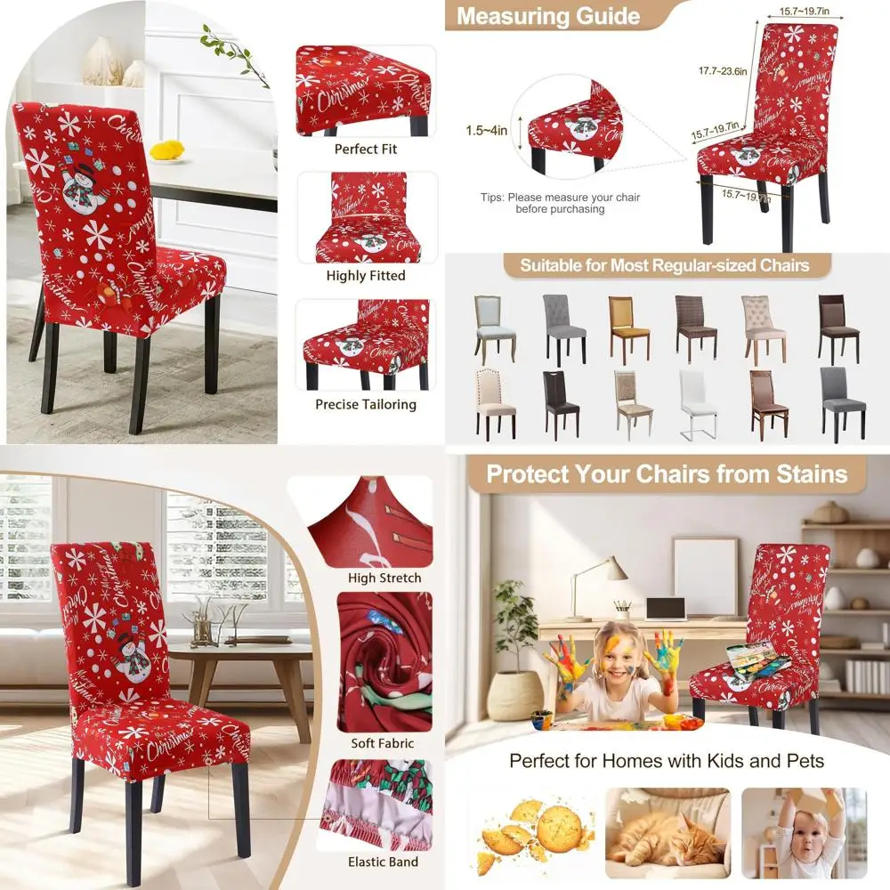 

Christmas Dining Chair Covers Set of 6, Stretchable Printed Spandex Xmas Snowman Parsons Chair Protectors for Holiday Party and