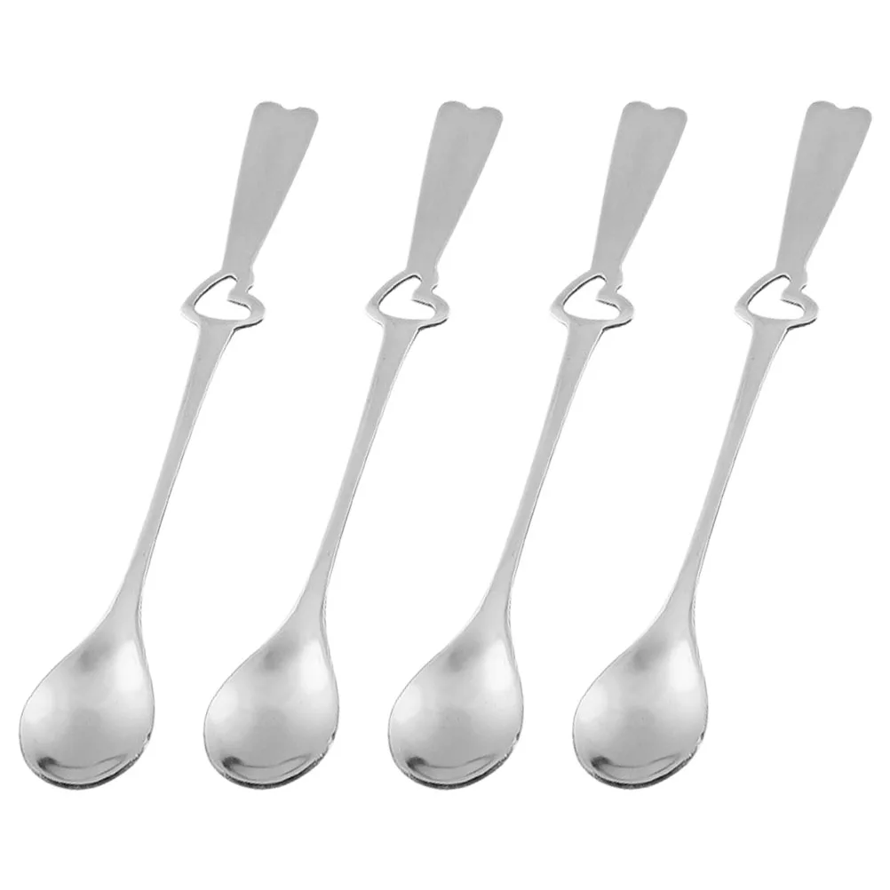 

4pcs Stainless Steel Heart Piercing Ice Spoon Coffee Dessert Stirring Mixing Spoons Soup Yogurt Tasting Mini Creative Design