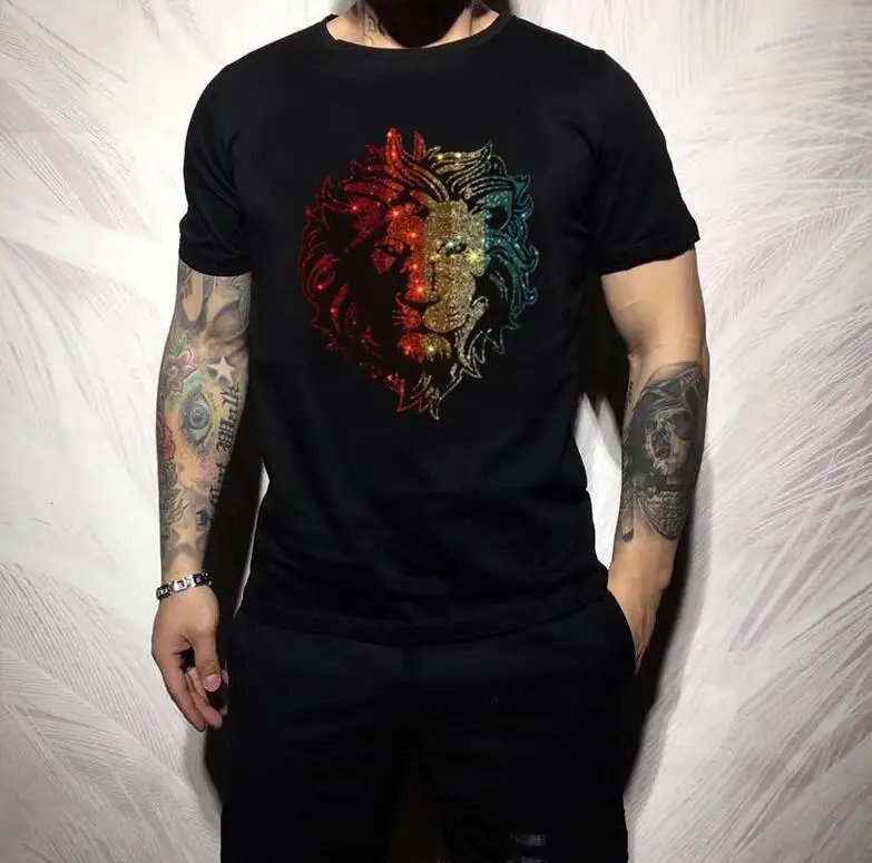 Mens Rhinestone Short Sleeve T Shirts Plein Ali Brand with Hot Diamond Designs Pullover Tops Slim Fit Casual Tee for Summer