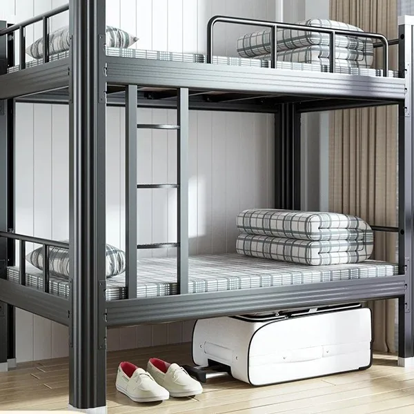 Thickened square tube steel bunk iron bed, raised guardrail anti-skid ladder, factory construction site student dormitory bunk