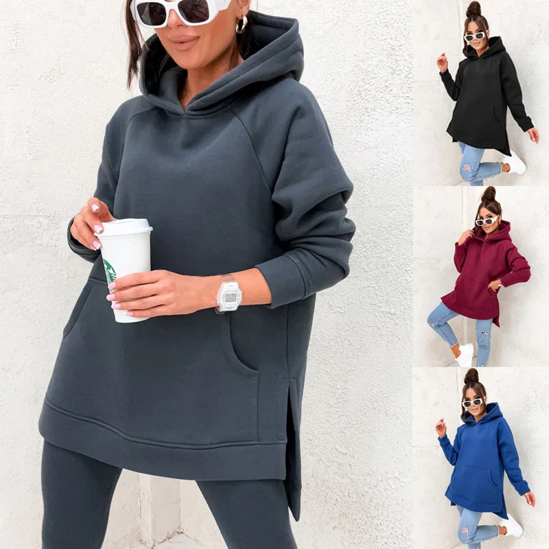 Winter Pullover Sweater Women Tops Boho Cap Casual Pocket Long Sleeve Pull Female Solid Hooded Sweaters Pullovers