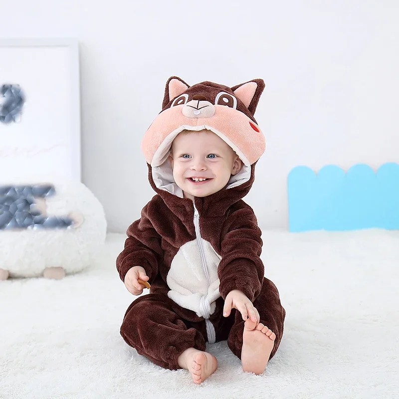 Purim Halloween Costumes Baby Boys Girls Cartoon Animal Squirrel Costume Onesie Kigurumi Infant Toddler Romper Jumpsuit Flannel