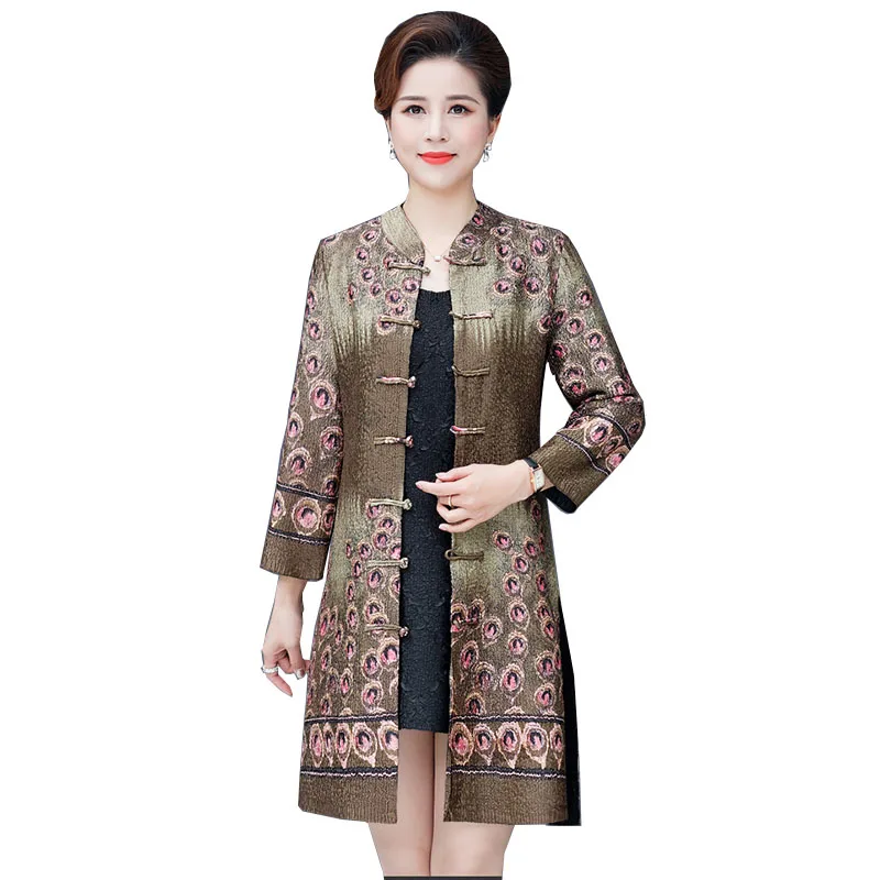 

High End Women Mulberry Silk Coat Spring Autumn Rich Mother Double Sided Wear Windbreaker Coat Middle Aged Female Outwear L-6XL