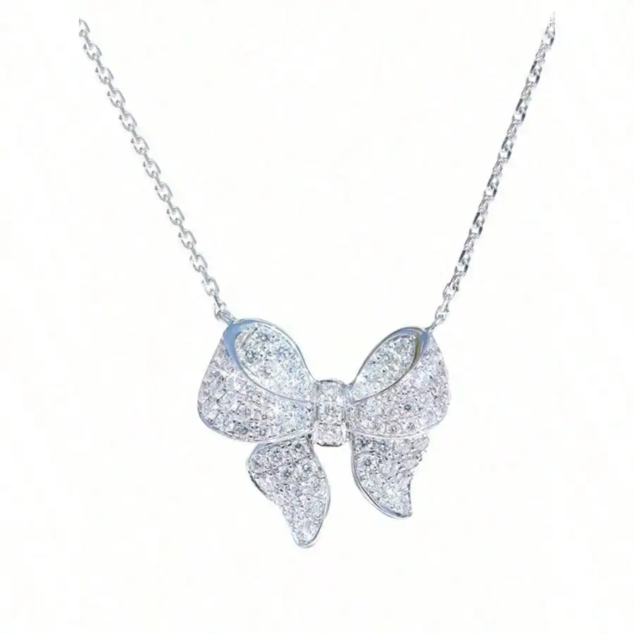 Delicate Cubic Zirconia Bow Pendant Necklace