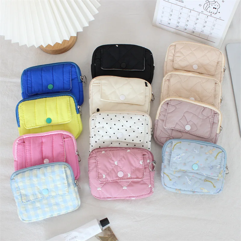 Carteira Floral Acolchoada de Desenho Animado com Zíper, Porta-Moedas, Estojo para Fone de Ouvido, Mini Porta-Cartões, Porta-Identidade, Porta-Chaves Portátil, Bolsa Infantil Fofa