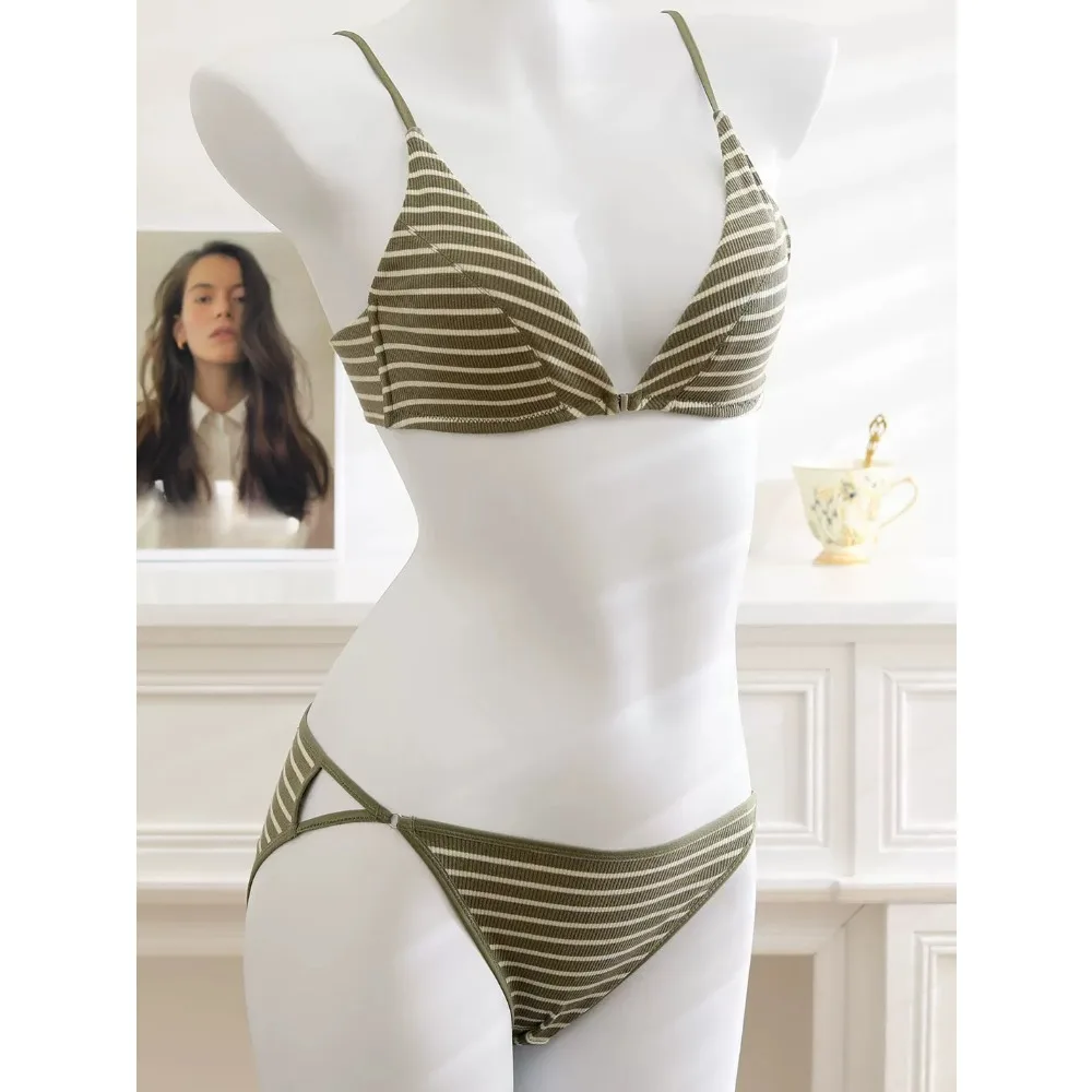 Conjunto Sutiã Estilo Francês Lingerie Sensual Copa Triangular Fechamento Frontal Peito Pequeno Verão Fino Macio Sem Arcos S-XL