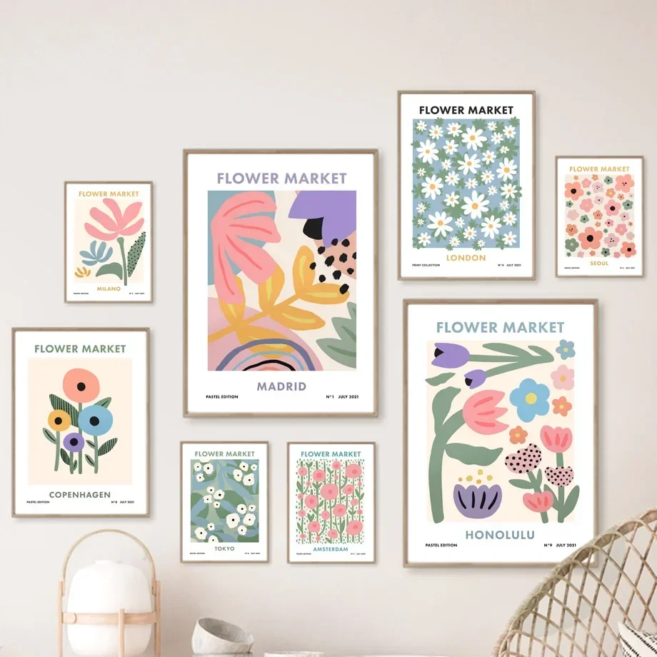 الكلاسيكية مجردة جدار الفن زهرة السوق بوهيميا HD قماش طباعة المشارك غرفة المعيشة المنزلي غرفة نوم اللوحة الزخرفية #2