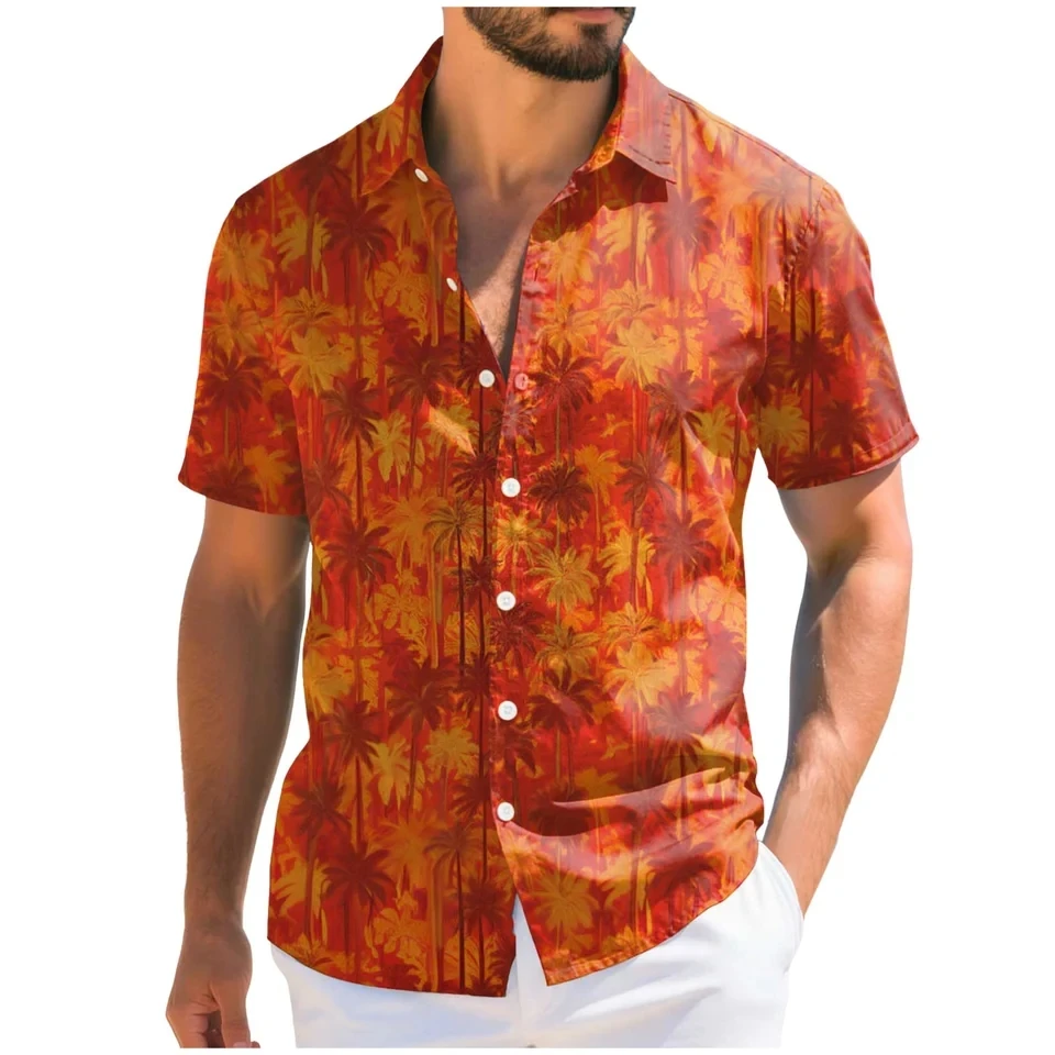 Summer Men's Hawaiian Shirt Tropic Plants 3d Print Tops Short Sleeve Vacation Beach Shirts For Men Casual Holiday Party Blouse