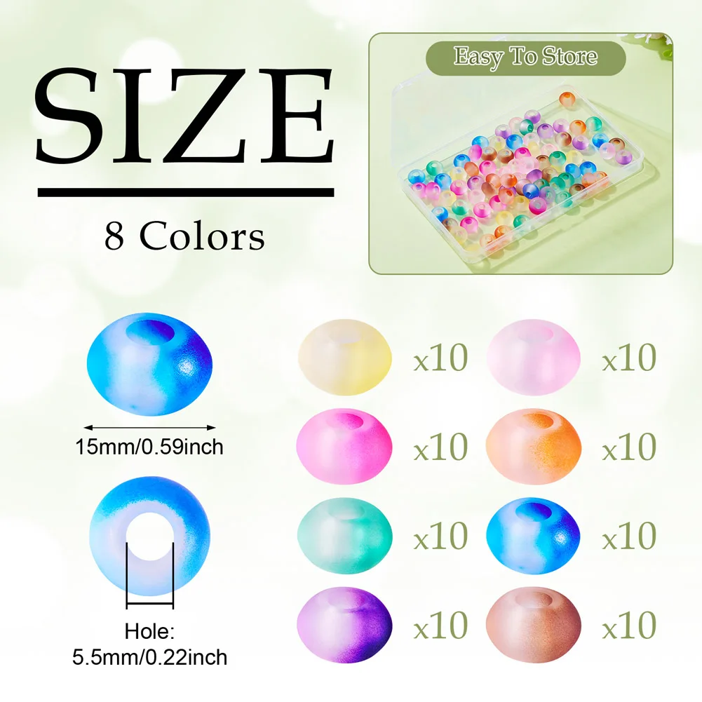 80Pcs Matte Two Tone Gradient Ramp Acrylic Beads Large Hole Round Cute Spacer Bead for Friendship Bracelet DIY Jewelry Making