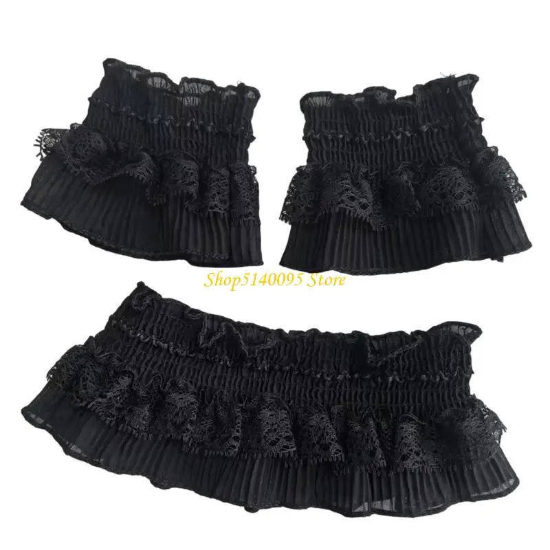 DXAE Adjustable Tie Ruffled Collar Wrist Cuffs For Victorian Age Costumes and Cosplay Halloween Accessory