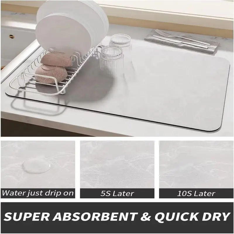 VIKAMA Large Marble Pattern Drying Pad Multipurpose Non Slip Quick Dry Coffee Station Counter Absorbent Mat Kitchen Accessories