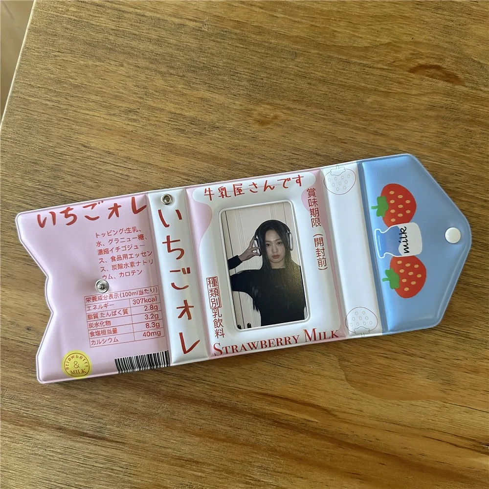 

Cute Japanese Style Card Album PVC 3 Inch Mini Photocard Binder Hokkaido Strawberry Milk with 16 Internal Pages Postcard Book