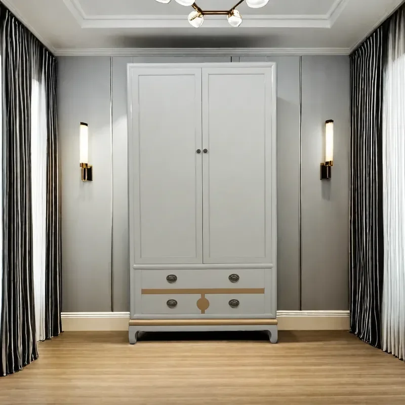 Chinese Retro All Solid Wood Simple White Bedroom Large Capacity Storage Wardrobe European Style Storage Cabinet Decorative