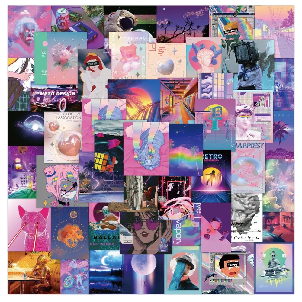 

50-Piece Vintage-Inspired Vaporwave Stickers - Decorative Decals for Notebooks, Phone Cases, Backpacks(Anime Worlds Store)