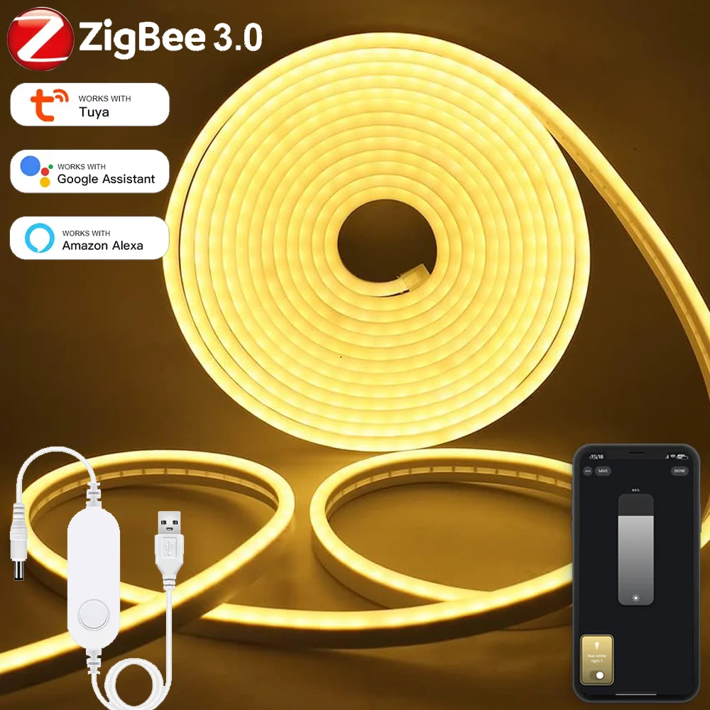 

Zigbee 3.0 USB 5V Neon Strip Light Warm White 120LEDs/M 1m/2m/3m Waterproof Flexible Dimmable LED Light Bar Kitchen Cabinet Room