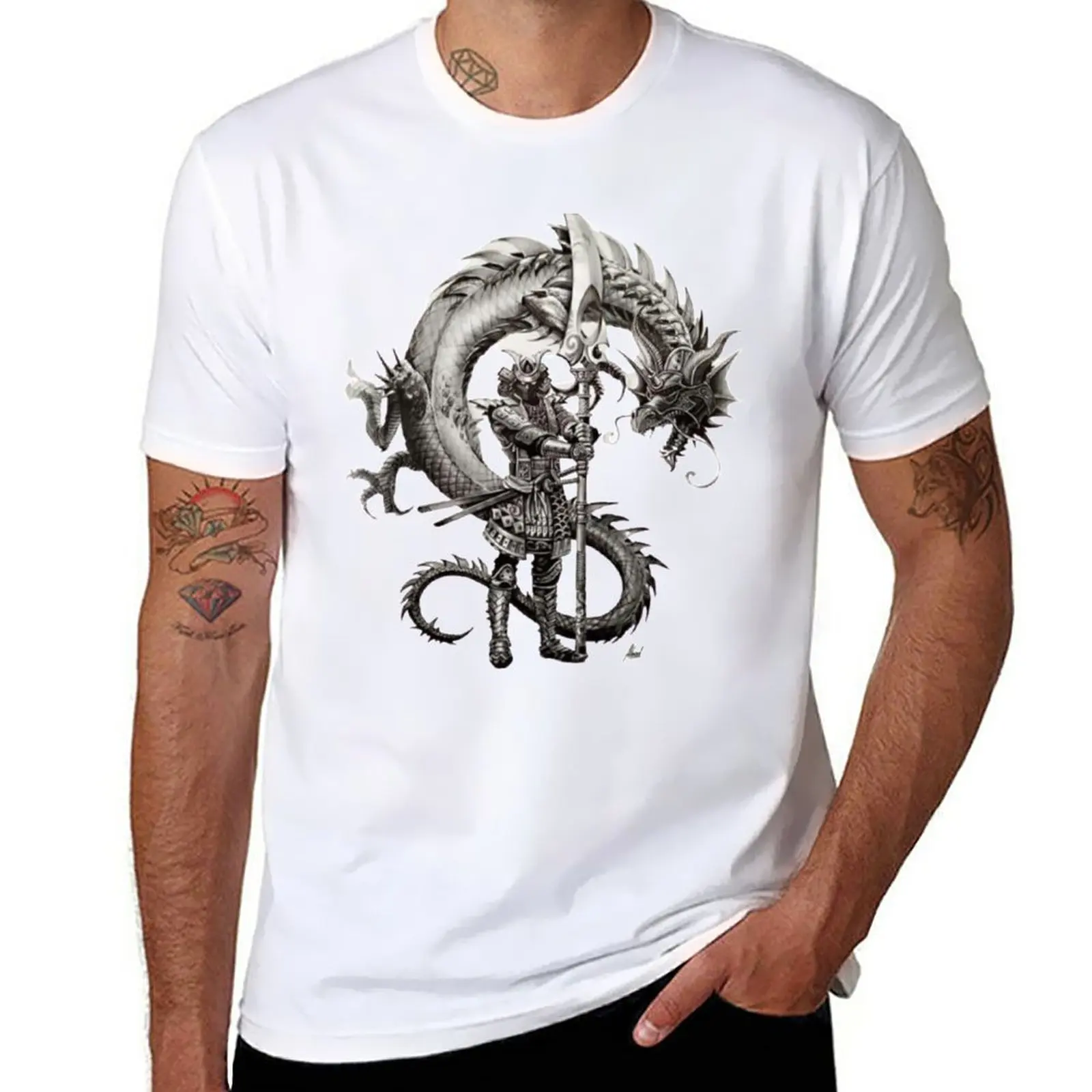 New samourai dragon T-Shirt Short sleeve boys animal print shirt mens clothing