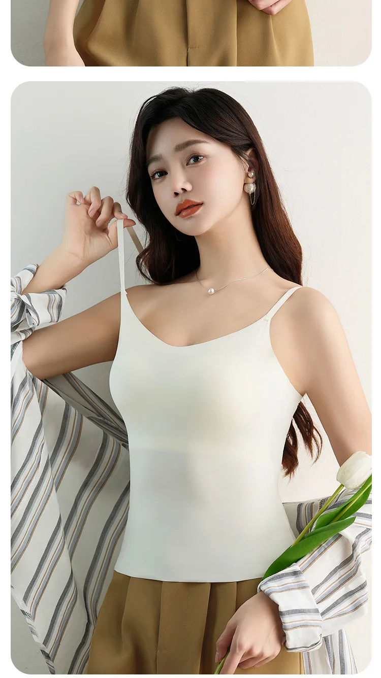 M-2XL Schönes Rückenträger-Top mit integriertem BH, Damen-Sommer-Top mit festem Cup, als Oberbekleidung oder Untertop geeignet, für 40-80 kg. – Detail 16