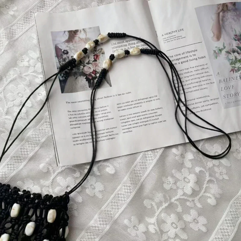 Handgefertigte Hohlperlen-Handytasche aus Steinperlen, Bohemian Crossbody-Tasche für Damen mit gewachstem Seil, Sommer-Strand-Urlaubs-Reisetasche – Detail 3