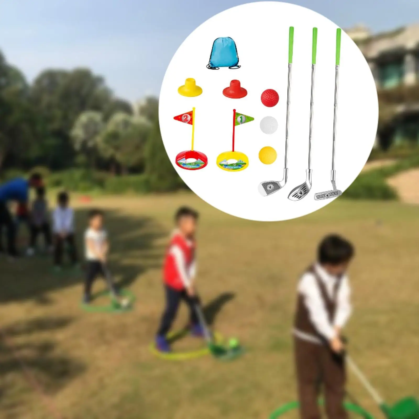 Kids Golf Set 2 Practice Hole Gift 2 Tees Parent Child Interaction Sports Toys Kids Golf Club for Backyard Indoor Outdoor Garden